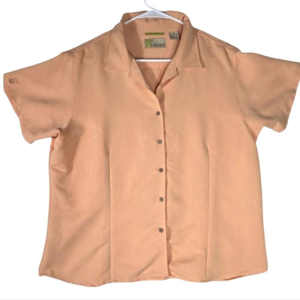 Cubavera Women’s XXL Peach Button-Down Blouse Short Sleeve